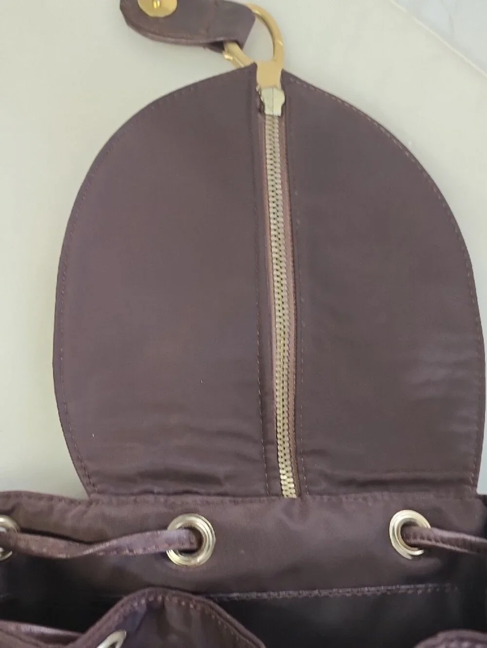 Saks Fifth Avenue Brown Nylon & Leather Drawstring Backpack